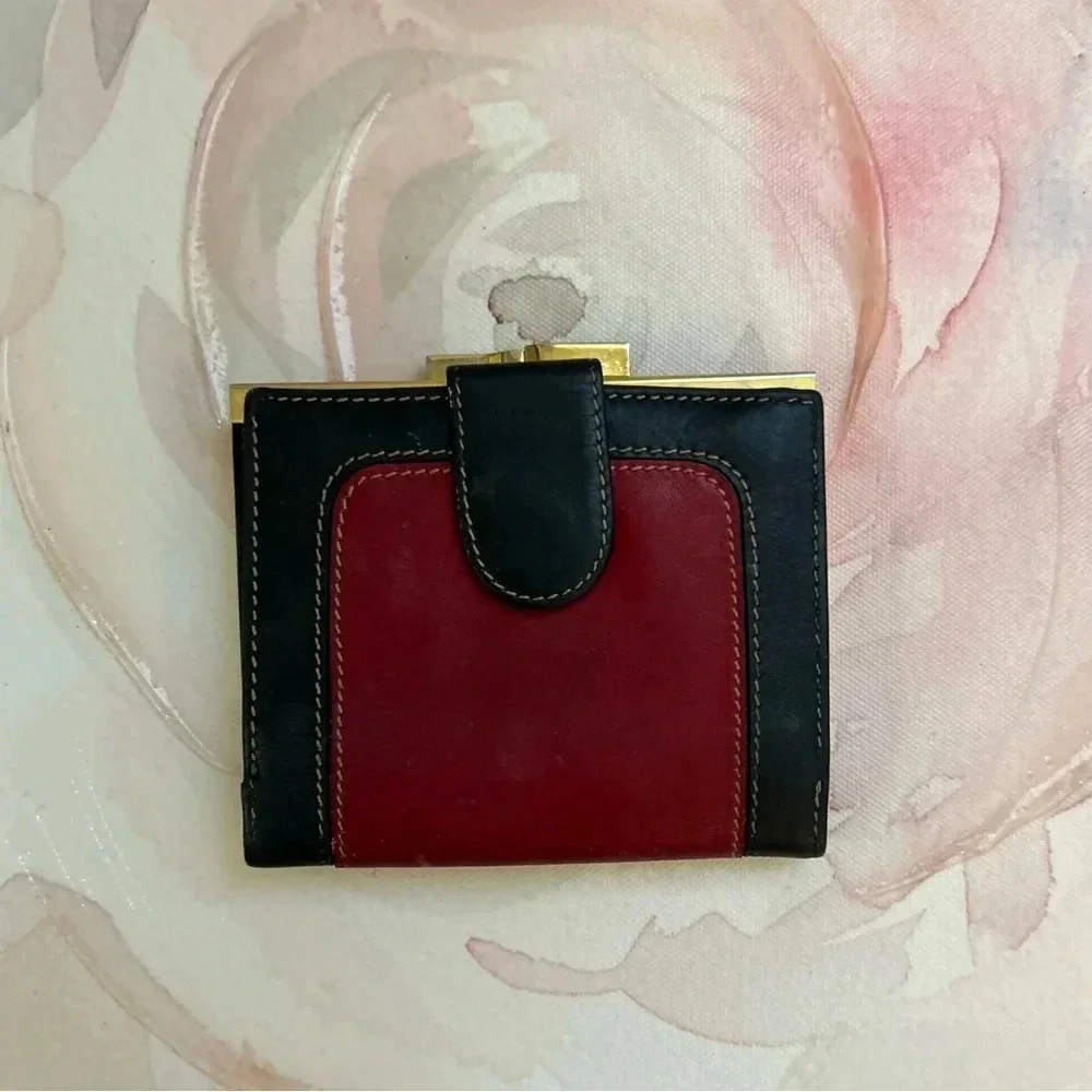 Vintage Loewe Spain black and Red Leather Women's Wallet